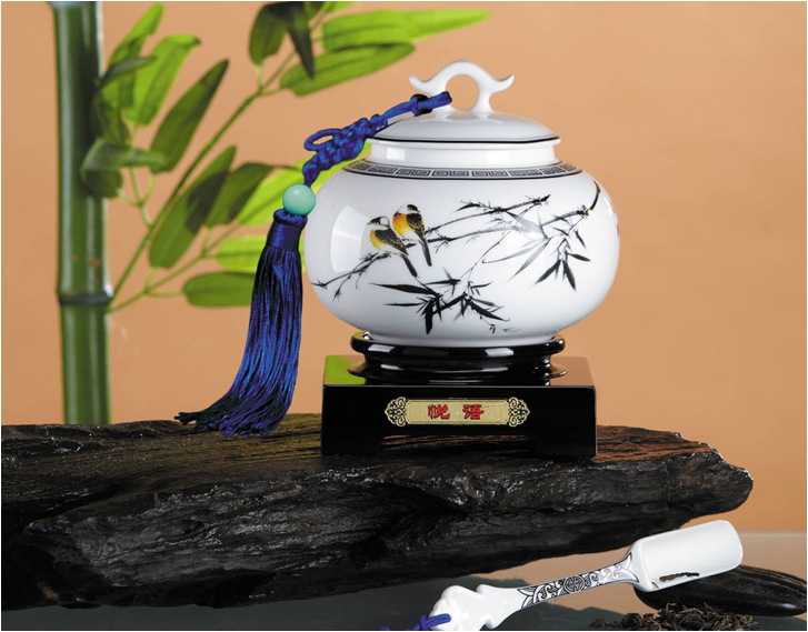 中國白鼓型茶葉罐、勺兩件套