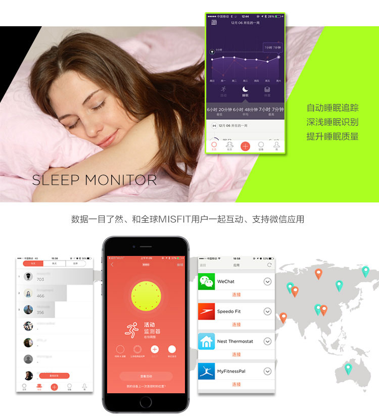 Misfit Flash 智能手環 瑪瑙黑（無需充電 生活防水 運動睡眠監測 時間顯示 音樂自拍手機控制）