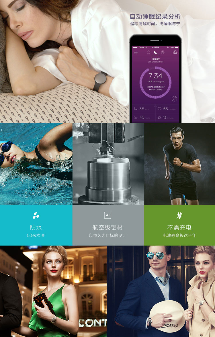 Misfit Shine 智能手環 無需充電 航空鋁合金防水運動睡眠藍牙手表記步器 黑色