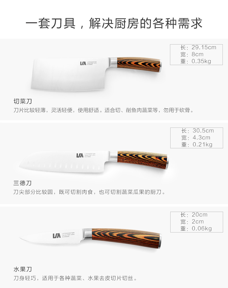朗馬 高檔不銹鋼廚房套刀刀具 進口鉬釩鋼菜刀套裝組合四件套