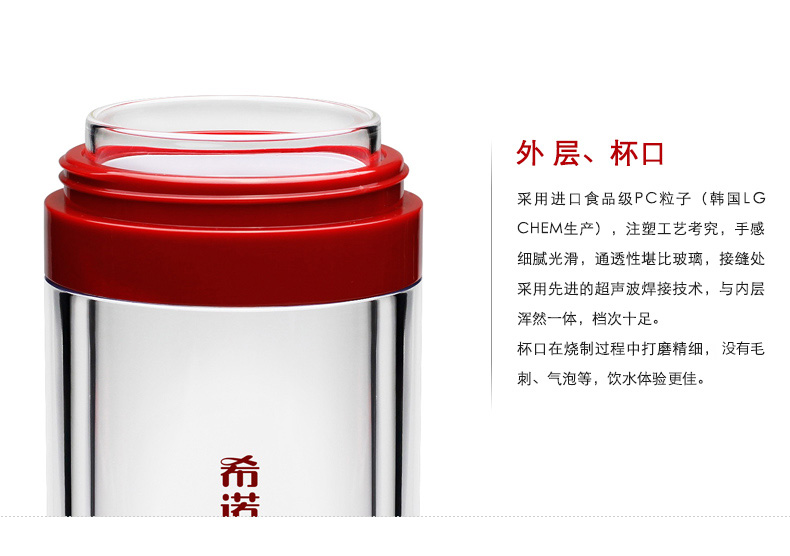 希諾玻璃杯、便攜男女士茶杯雙層隔熱水杯子XN-6250