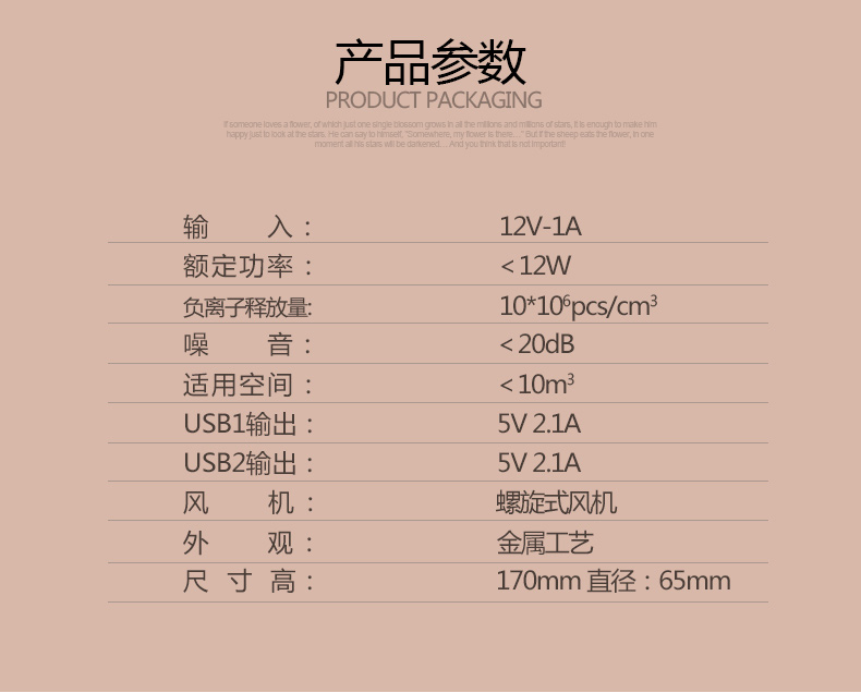 榮事達RS-JC01R汽車車載空氣凈化器負離子自動凈化 香檳金