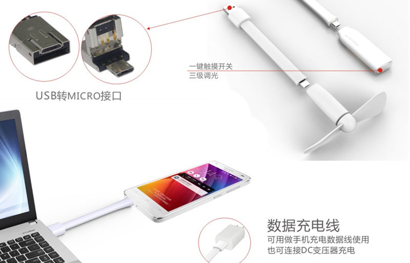 閱讀燈+迷你風扇+數據充電線