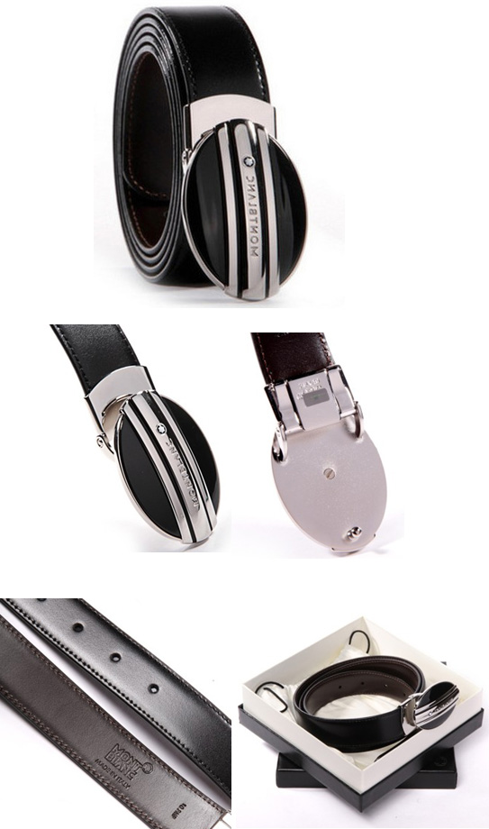 MontBlanc 萬寶龍 男士經(jīng)典系列黑色/棕色牛皮雙面板扣皮帶