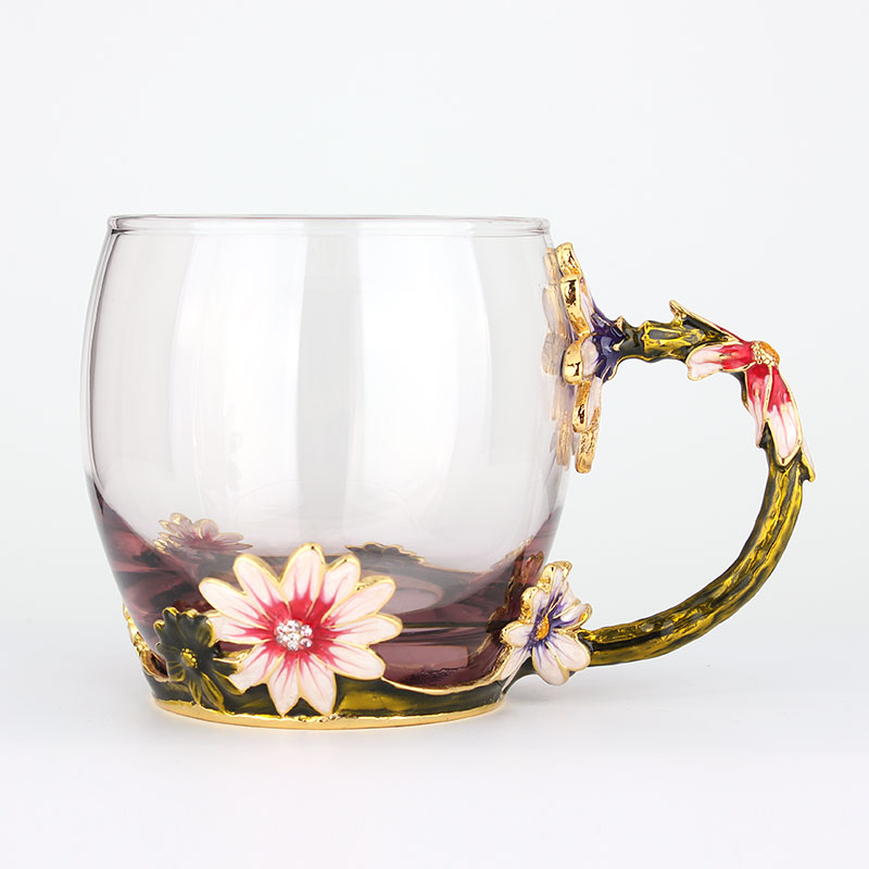 創(chuàng)意琺瑯彩玻璃水杯、情侶茶杯、花茶杯情人節(jié)禮物（對(duì)杯）