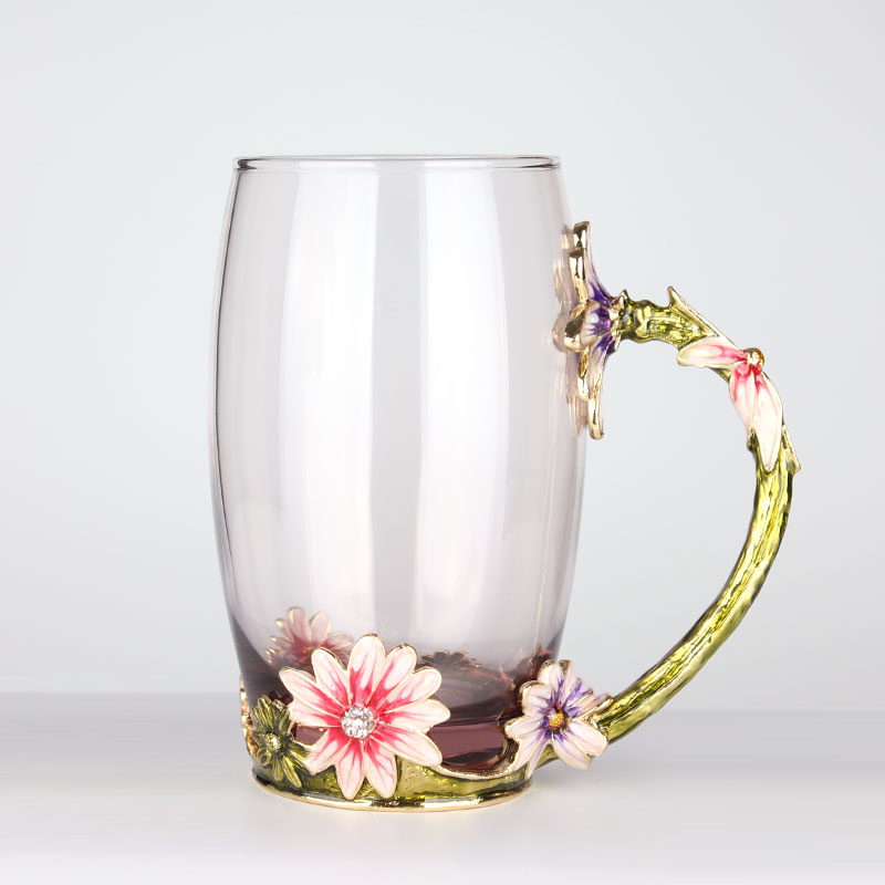 創(chuàng)意琺瑯彩玻璃水杯、情侶茶杯、花茶杯情人節(jié)禮物（對(duì)杯）