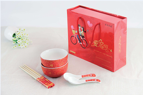 百年好合（抽拉式）碗、筷子 婚慶、節日喜慶禮品
