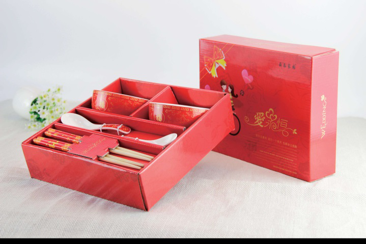 百年好合（抽拉式）碗、筷子 婚慶、節日喜慶禮品