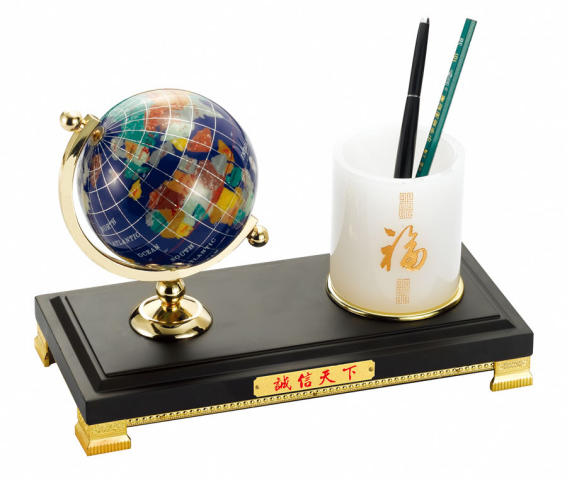 仿紅木，合金，塑膠蘭色地球筆筒、筆臺(tái)