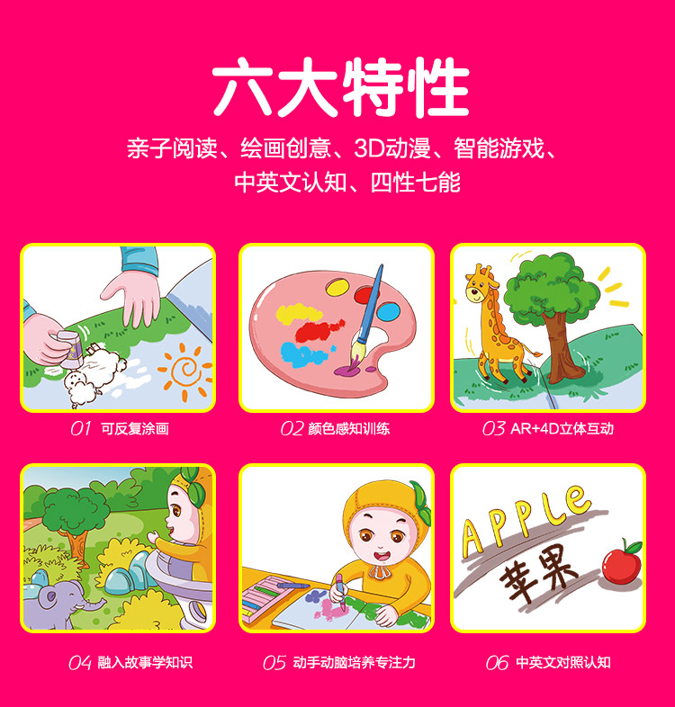 萌橙CC魔法涂涂樂正版4D畫冊寶寶早教益智3D智能卡3-6歲AR繪本