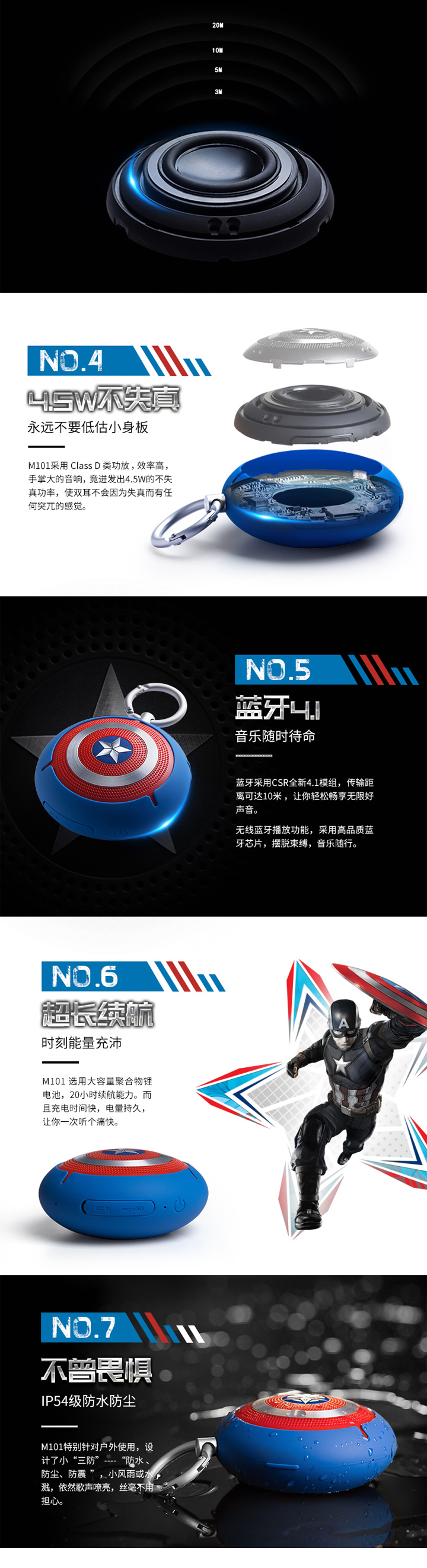 Edifier/漫步者 M101無線藍牙4.1便攜式漫威手辦美國隊長音箱音響