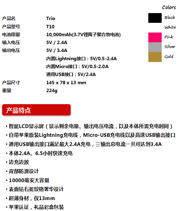 智能LCD顯示10000毫安終結者移動電源