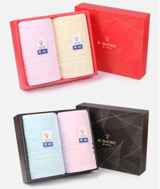金號(hào)素色主義毛巾、面巾二條禮盒裝（紅/黃/蘭）