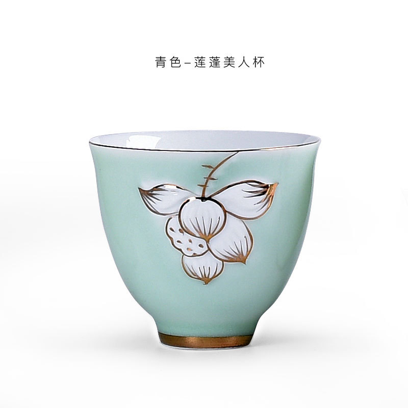 手繪白色美人杯、茶杯