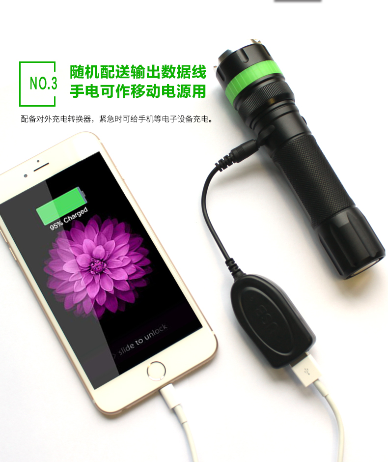 Tank007騎行強光手電筒TC18遠射五檔調焦充電迷你防身自行車探照燈戶外家用手電