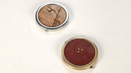 紫檀、金絲楠平面鏡（陰刻竹，嵌黃銅片)